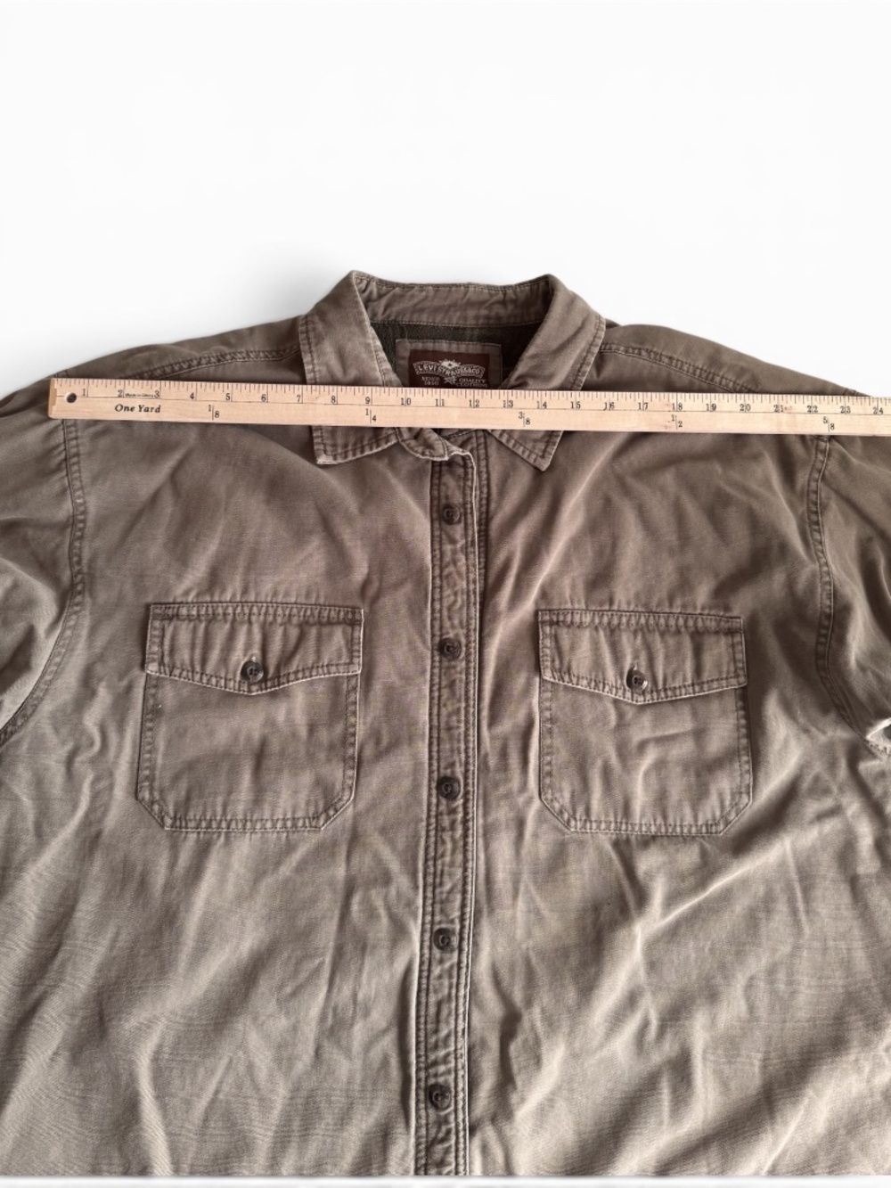 LEVI’S Men Fleece Lined Shirt Jacket XL Cotton Khaki Button Front - Picture 3 of 9